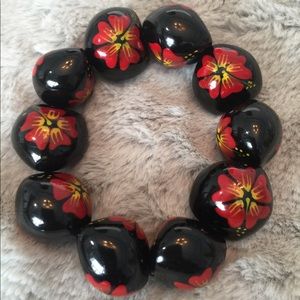 Red Hibiscus Flower Beaded Bracelet